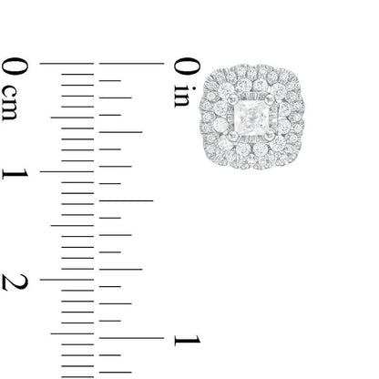 1 CT. T.W. Certified Princess-Cut Diamond Scallop Frame Stud Earrings in 14K White Gold (I/I1)