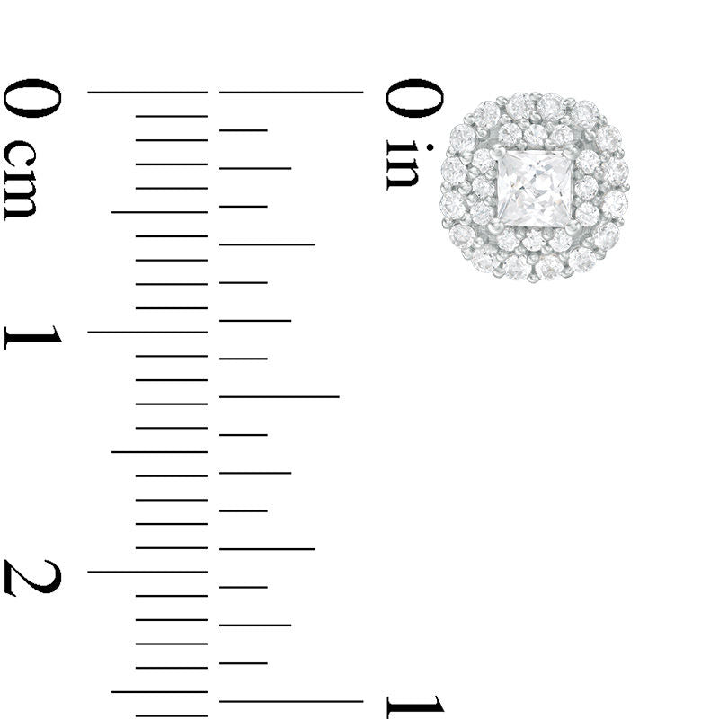 0.75 CT. T.W. Certified Princess-Cut Diamond Scallop Frame Stud Earrings in 14K White Gold (I/I1)