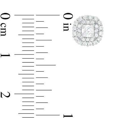 0.75 CT. T.W. Certified Princess-Cut Diamond Scallop Frame Stud Earrings in 14K White Gold (I/I1)