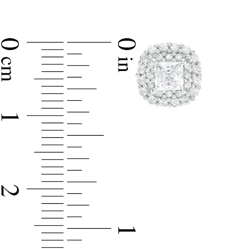 1 CT. T.W. Certified Princess-Cut Diamond Scallop Frame Stud Earrings in 14K White Gold (I/I1)