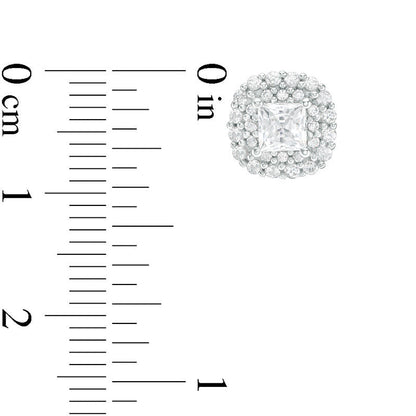 1 CT. T.W. Certified Princess-Cut Diamond Scallop Frame Stud Earrings in 14K White Gold (I/I1)