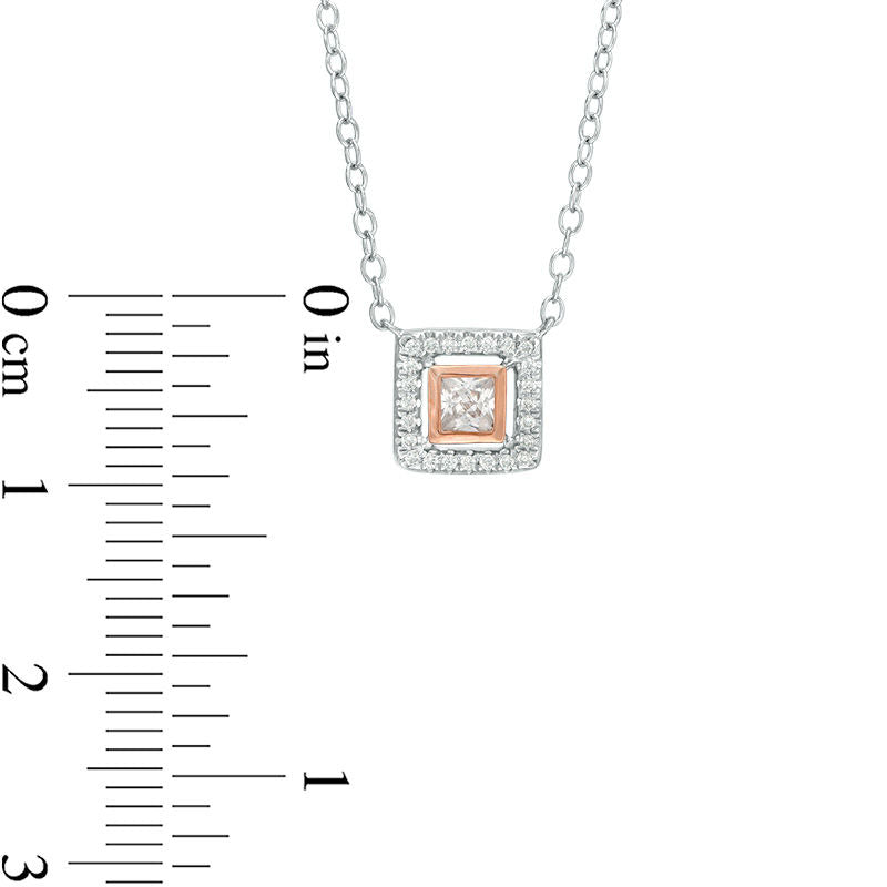 0.25 CT. T.W. Certified Princess-Cut Natural Diamond Frame Necklace in 14K Two-Tone Gold (I/I1)