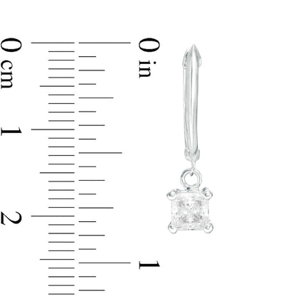 0.75 CT. T.W. Certified Princess-Cut Diamond Solitaire Drop Hoop Earrings in 14K White Gold (I/VS2)
