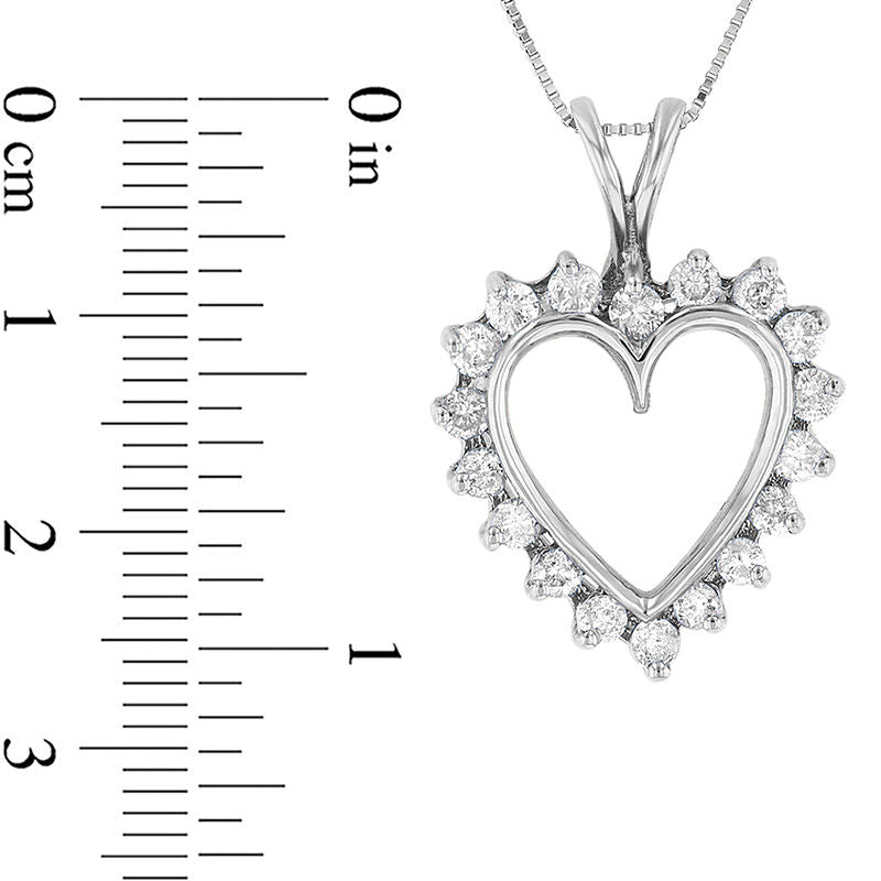 1 CT. T.W. Natural Diamond Sunburst Heart Outline Pendant in 14K White Gold