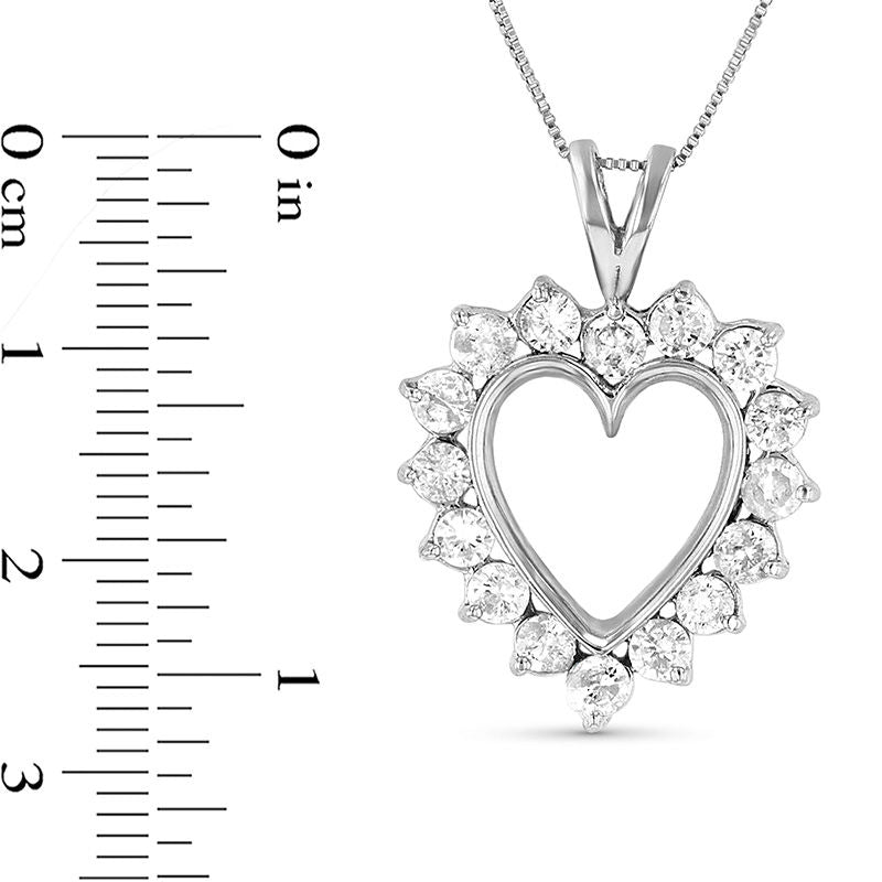 0.75 CT. T.W. Natural Diamond Sunburst Heart Outline Pendant in 14K White Gold
