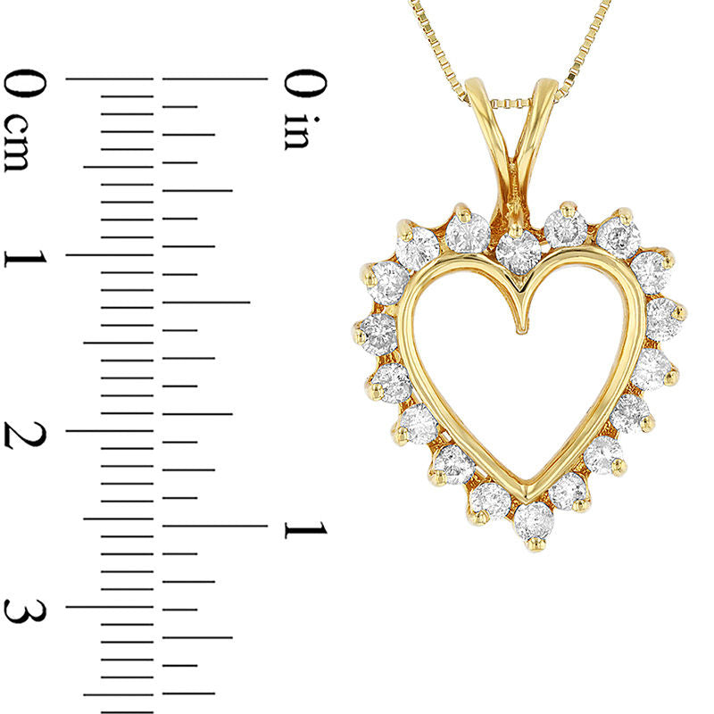 1 CT. T.W. Natural Diamond Sunburst Heart Outline Pendant in 14K Gold