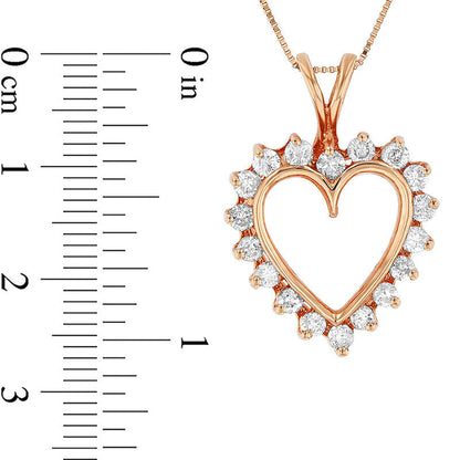 1 CT. T.W. Natural Diamond Sunburst Heart Outline Pendant in 14K Rose Gold