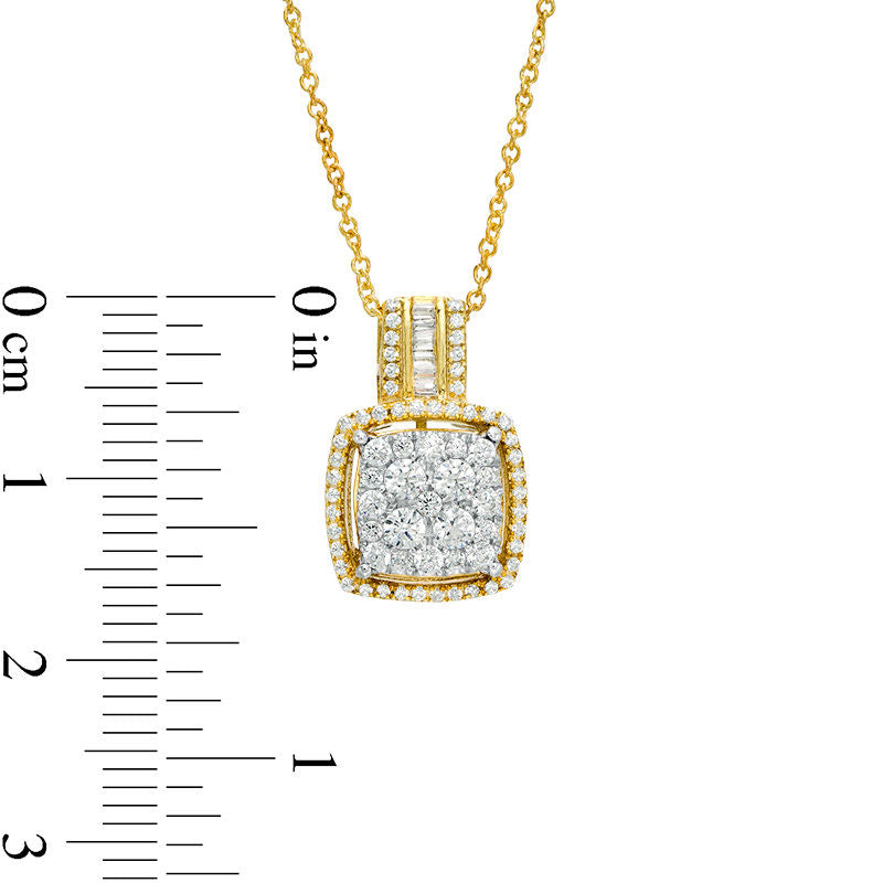 0.63 CT. T.W. Composite Natural Diamond Cushion Frame Pendant in 10K Yellow Gold