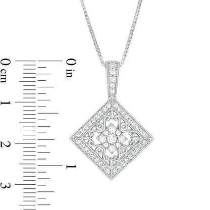 0.5 CT. T.W. Natural Diamond Tilted Square Frame Filigree Pendant in 10K White Gold