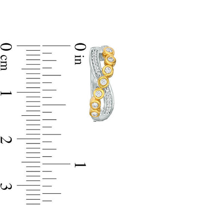 0.2 CT. T.W. Diamond Bezel-Set Crossover Hoop Earrings in 10K Two-Tone Gold