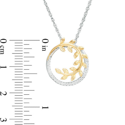 0.1 CT. T.W. Natural Diamond Leaf Vine Circle Pendant in Sterling Silver and 10K Yellow Gold