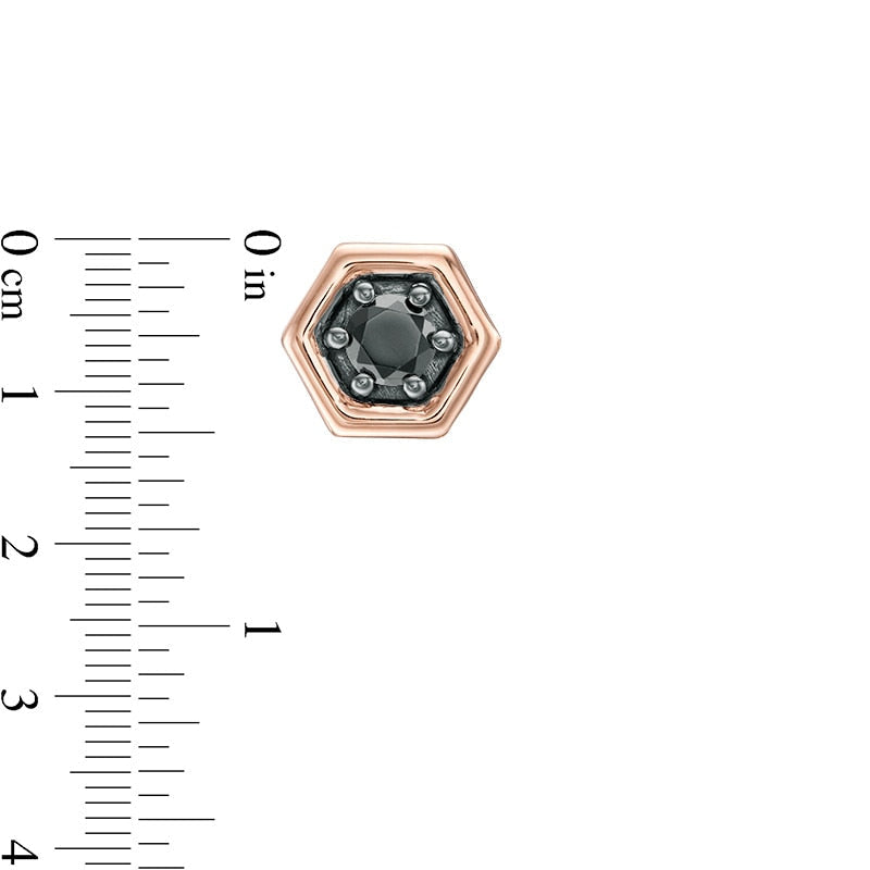 0.25 CT. T.W. Enhanced Black Diamond Solitaire Hexagon Stud Earrings in 10K Rose Gold
