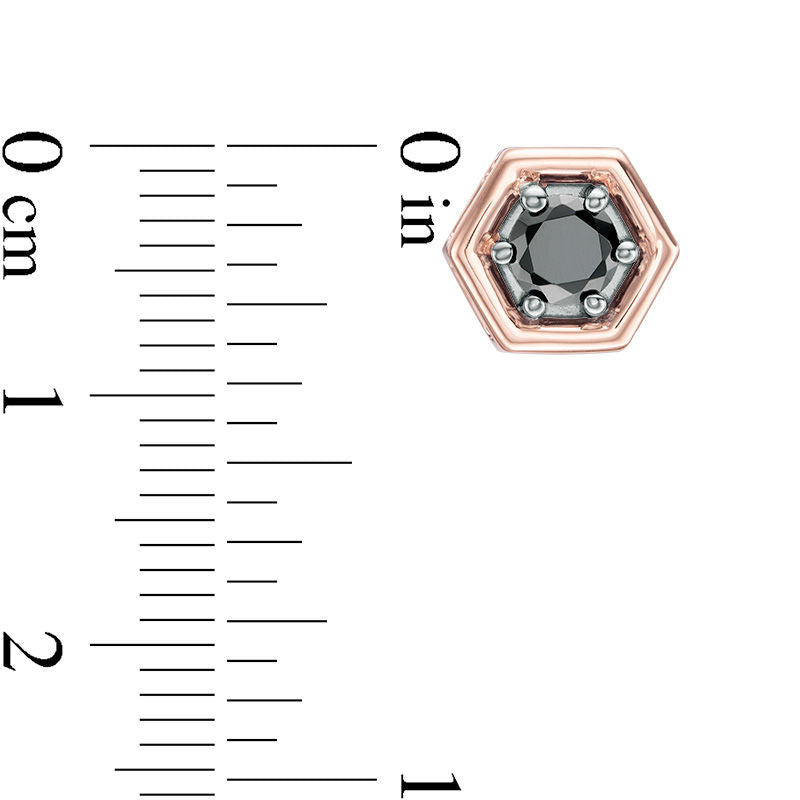0.63 CT. T.W. Enhanced Black Diamond Solitaire Hexagon Stud Earrings in 10K Rose Gold