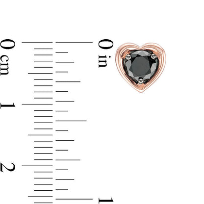 1 CT. T.W. Enhanced Black Diamond Solitaire Heart Stud Earrings in 10K Rose Gold