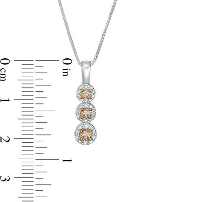 0.38 CT. T.W. Champagne and White Natural Diamond Three-Stone Frame Pendant in Sterling Silver