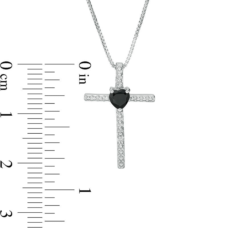 4.0mm Heart-Shaped Onyx and Natural Diamond Accent Cross Pendant in Sterling Silver