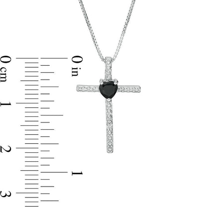 4.0mm Heart-Shaped Onyx and Natural Diamond Accent Cross Pendant in Sterling Silver
