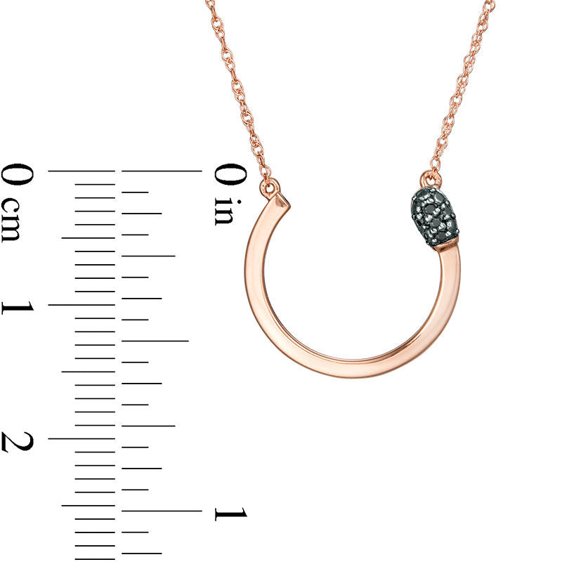 Enhanced Black Natural Diamond Accent Open Circle Matchstick Necklace in 10K Rose Gold