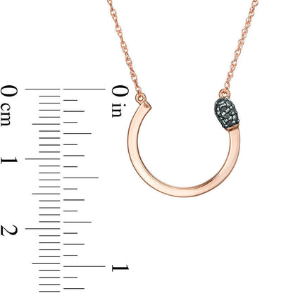 Enhanced Black Natural Diamond Accent Open Circle Matchstick Necklace in 10K Rose Gold