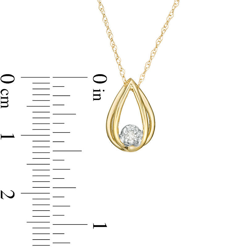 Natural Clarity Enhanced Accent Solitaire Elongated Teardrop Cage Pendant in 10K Yellow Gold