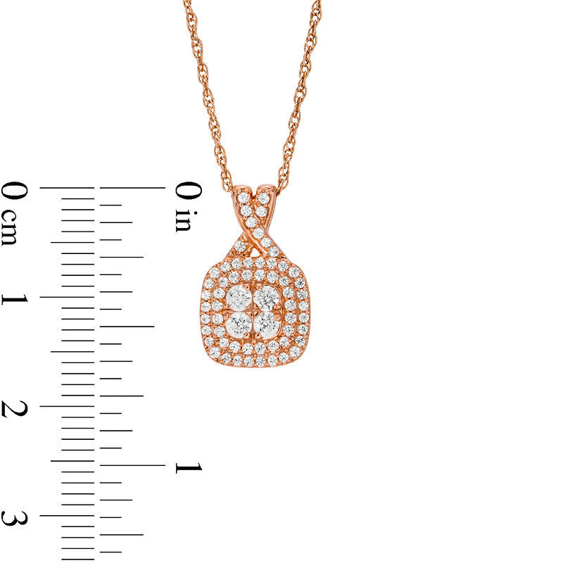 0.38 CT. T.W. Quad Natural Diamond Double Cushion Frame Pendant in 10K Rose Gold