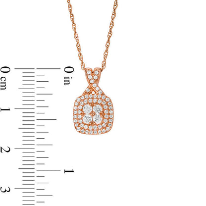 0.38 CT. T.W. Quad Natural Diamond Double Cushion Frame Pendant in 10K Rose Gold