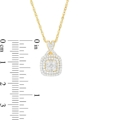 0.38 CT. T.W. Quad Natural Diamond Double Cushion Frame Pendant in 10K Yellow Gold