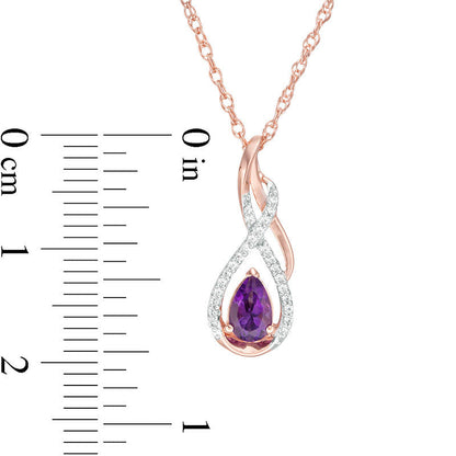 Pear-Shaped Amethyst and Lab-Created White Sapphire Infinity Flame Pendant in Sterling Silver with 14K Rose Gold Plate