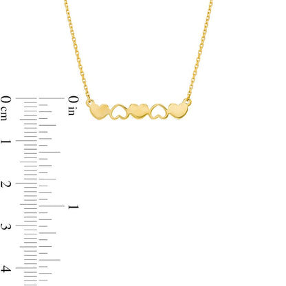 Alternating Heart Disc and Heart Outline Mirrored Pattern Necklace in 14K Gold
