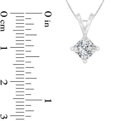 1 CT. Certified Princess-Cut Natural Clarity Enhanced Solitaire Pendant in 14K White Gold (I/VS2)