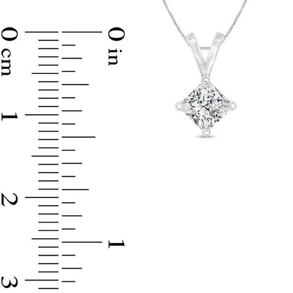 0.75 CT. Certified Princess-Cut Natural Clarity Enhanced Solitaire Pendant in 14K White Gold (I/SI2)