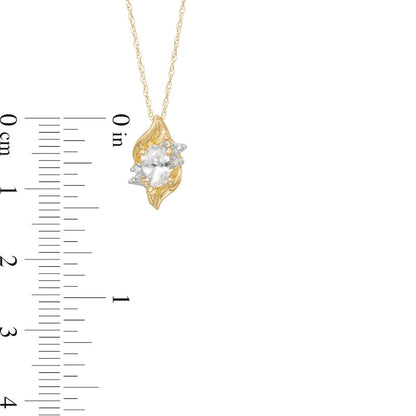 Oval Lab-Created White Sapphire and Diamond Accent Flame Burst Pendant in 10K Yellow Gold