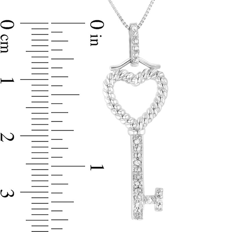 Natural Diamond Accent Heart-Top Key Pendant in 14K White Gold