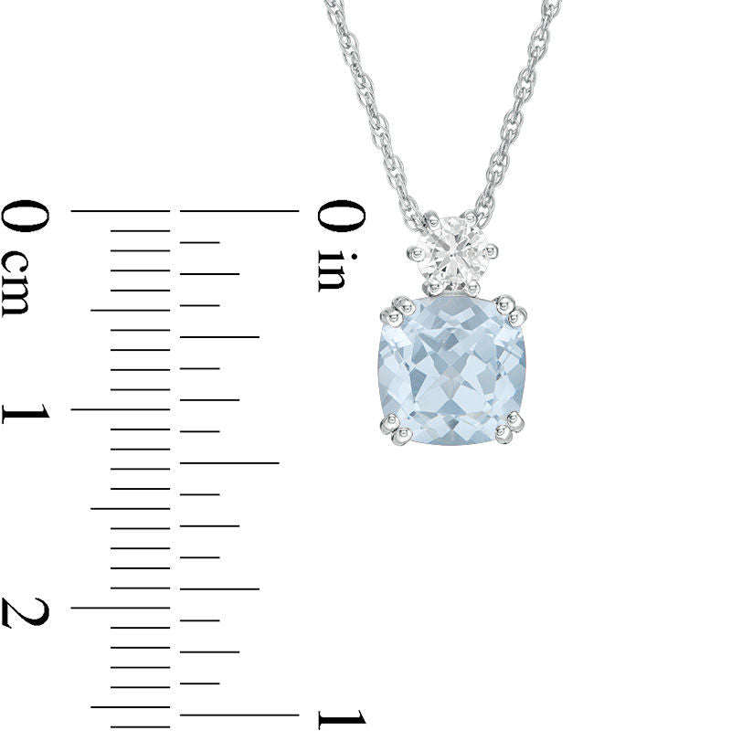 8.0mm Cushion-Cut Lab-Created Blue Spinel and White Sapphire Pendant in Sterling Silver