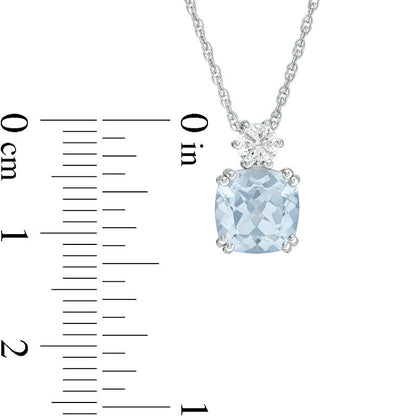 8.0mm Cushion-Cut Lab-Created Blue Spinel and White Sapphire Pendant in Sterling Silver
