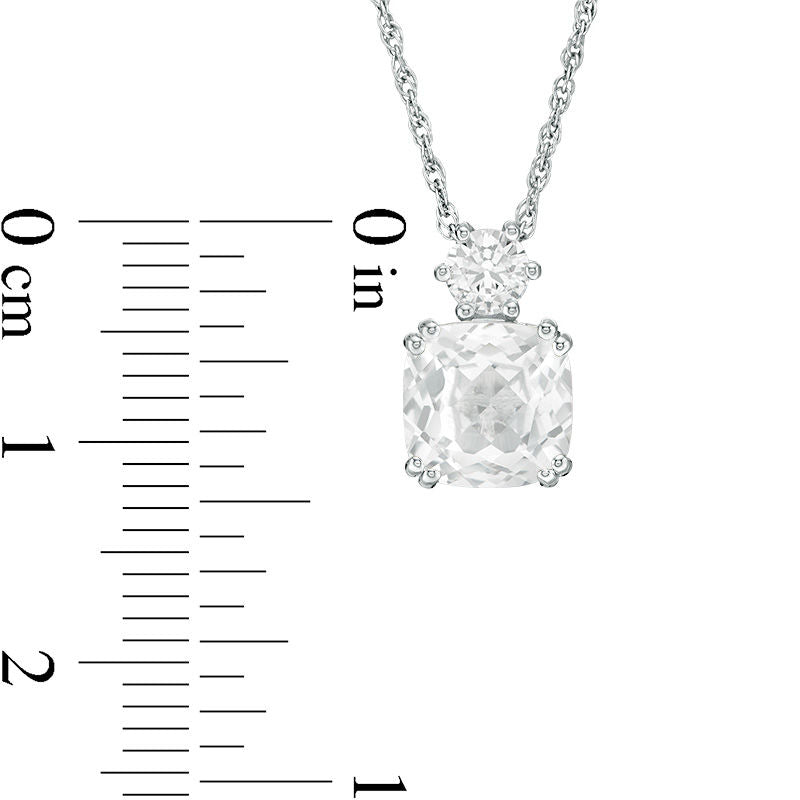 8.0mm Cushion-Cut and Round Lab-Created White Sapphire Pendant in Sterling Silver