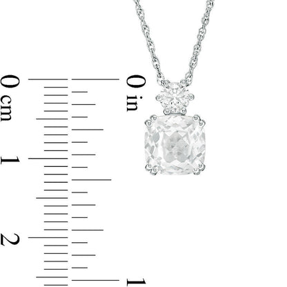 8.0mm Cushion-Cut and Round Lab-Created White Sapphire Pendant in Sterling Silver