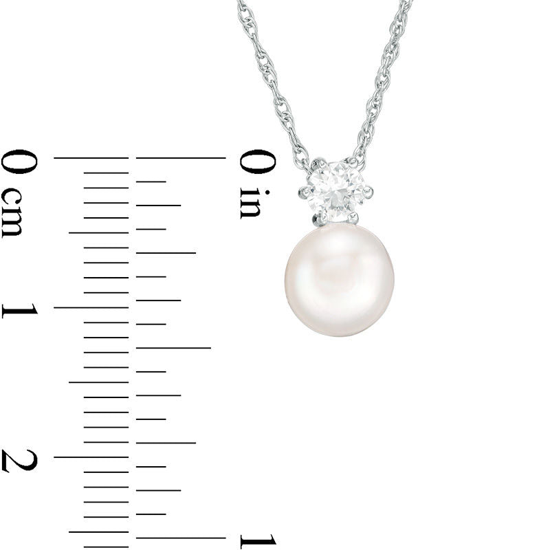 7.5-8.0mm Button Cultured Freshwater Pearl and Lab-Created White Sapphire Pendant in Sterling Silver