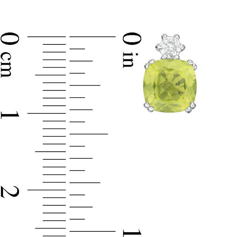 7.0mm Cushion-Cut Peridot and Lab-Created White Sapphire Stud Earrings in Sterling Silver