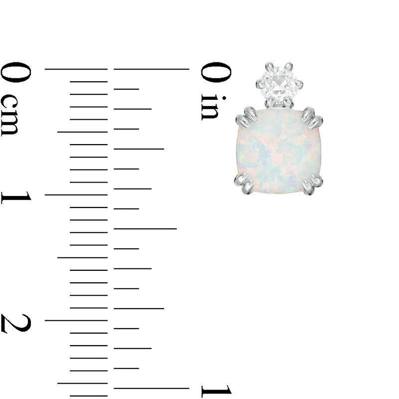 7.0mm Cushion-Cut Lab-Created Opal and White Sapphire Stud Earrings in Sterling Silver