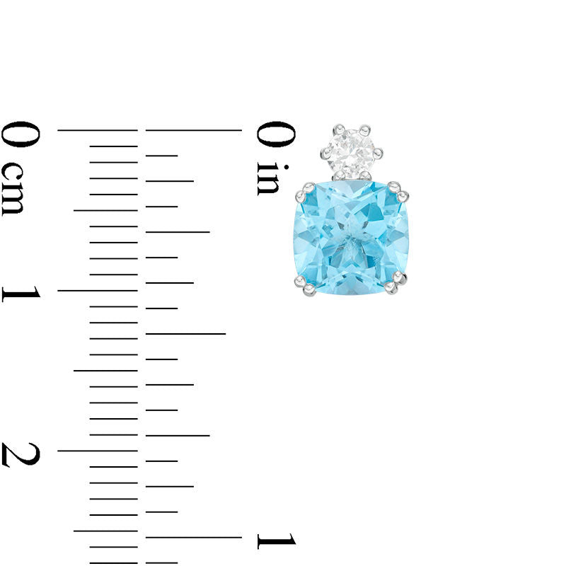7.0mm Cushion-Cut Swiss Blue Topaz and Lab-Created White Sapphire Stud Earrings in Sterling Silver