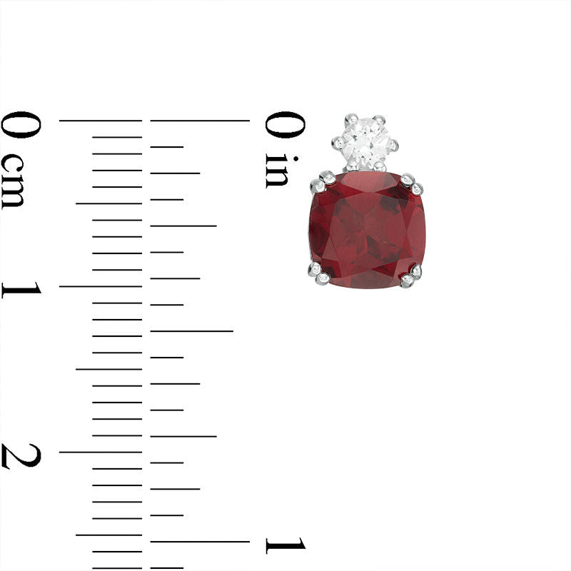 7.0mm Cushion-Cut Garnet and Lab-Created White Sapphire Stud Earrings in Sterling Silver