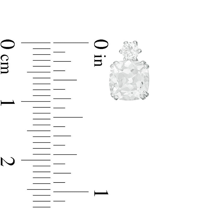 7.0mm Cushion-Cut and Round Lab-Created White Sapphire Stud Earrings in Sterling Silver