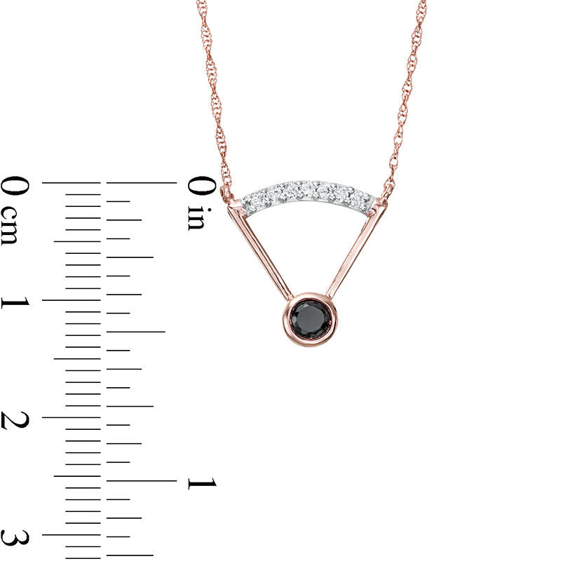 0.2 CT. T.W. Enhanced Black and White Natural Clarity Enhanced Solitaire with Curved Bar Necklace in 10K Rose Gold - 17.5