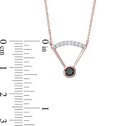 0.2 CT. T.W. Enhanced Black and White Natural Clarity Enhanced Solitaire with Curved Bar Necklace in 10K Rose Gold - 17.5