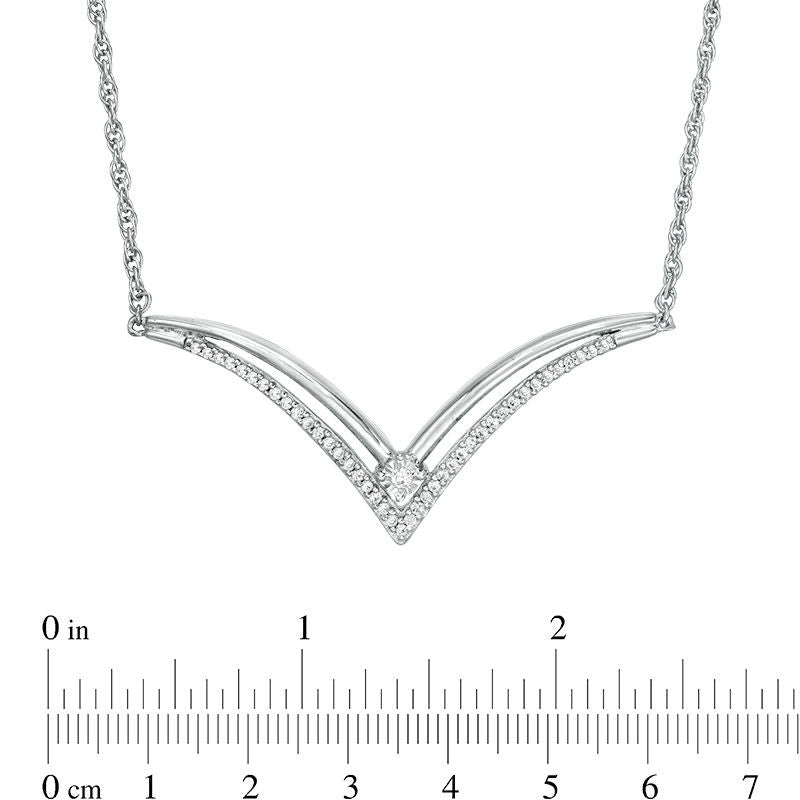 0.17 CT. T.W. Natural Diamond Double Row V" Necklace in Sterling Silver - 16.5""
