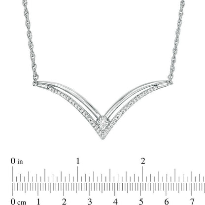 0.17 CT. T.W. Natural Diamond Double Row V" Necklace in Sterling Silver - 16.5""