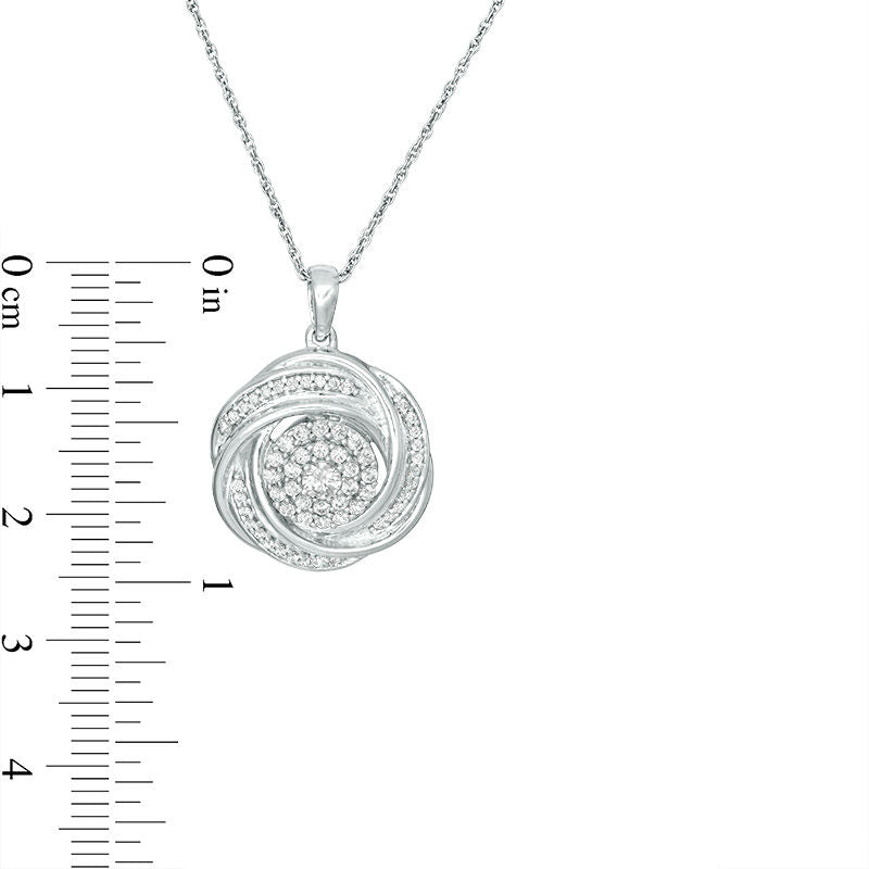 0.5 CT. T.W. Natural Diamond Frame Love Knot Pendant in 10K White Gold