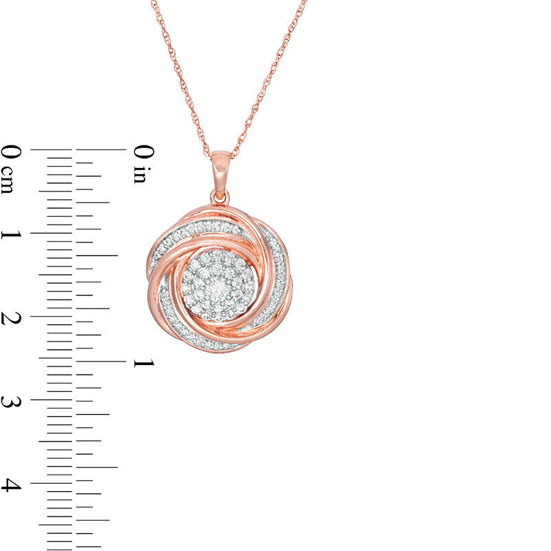 0.5 CT. T.W. Natural Diamond Frame Love Knot Pendant in 10K Rose Gold