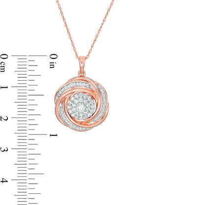 0.5 CT. T.W. Natural Diamond Frame Love Knot Pendant in 10K Rose Gold